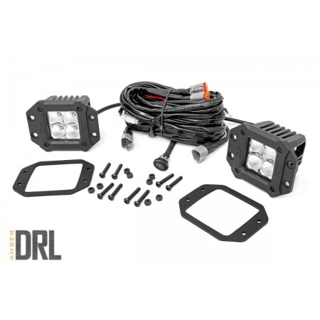 2-inch Square Flush Mount Cree LED Lights - (Pair | Chrome Series w/ Amber DRL)