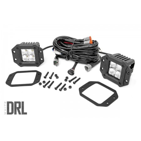2-inch Square Flush Mount Cree LED Lights - (Pair | Chrome Series w/ Cool White DRL)