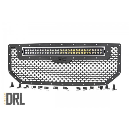 GMC Mesh Grille | 30in Dual Row Black Series LED w/ Amber DRL (16-18 Sierra 1500)
