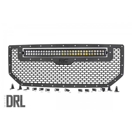 GMC Mesh Grille | 30in Dual Row Black Series LED w/ Cool White DRL (16-18 Sierra 1500)