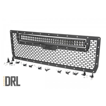 GMC Mesh Grille | 30in Dual Row Black Series LED w/ Amber DRL (14-15 Sierra 1500)