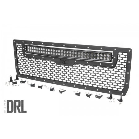 GMC Mesh Grille | 30in Dual Row Black Series LED w/ Cool White DRL (14-15 Sierra 1500)