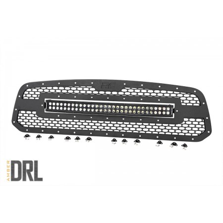 Dodge Mesh Grille | 30in Dual Row Black Series LED w/ Amber DRL (13-18 Ram 1500)