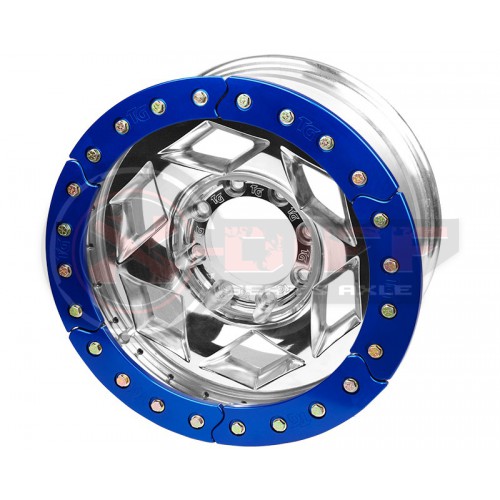 17" Aluminum Beadlock Wheel, (8 on 170mm w/ 5.00" BS), Blue Segmented Ring