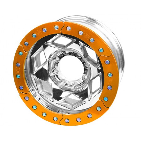 17" Aluminum Beadlock Wheel, (8 on 170mm w/ 5.00" BS), Orange Segmented Ring